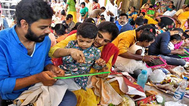 Children flock to Kanaka Durga temple on Vasanta Panchami