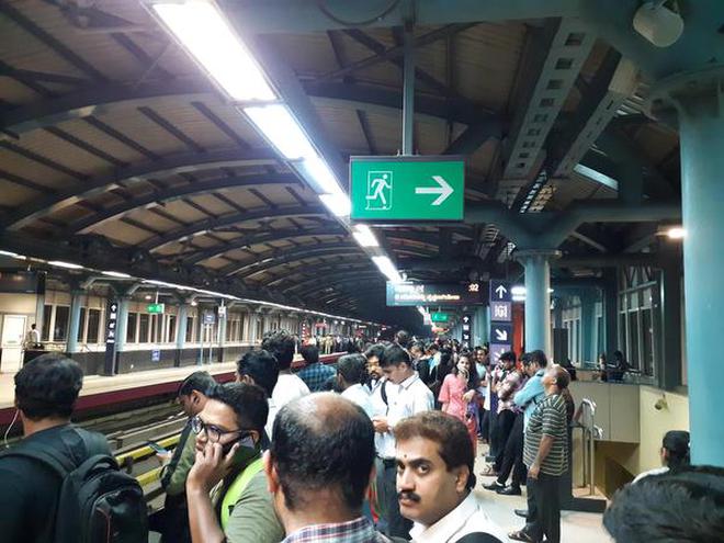 Image result for Bangalore Metro purple line some technical snag.Causes delay