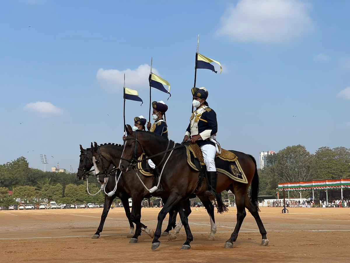 Armed Forces personnel at the 2022 Republic Day Parade at Field Marshal Manekshaw Parade Ground in Bengaluru on January 26, 2022.