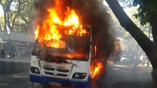 Video: BMTC bus catches fire in Bengaluru