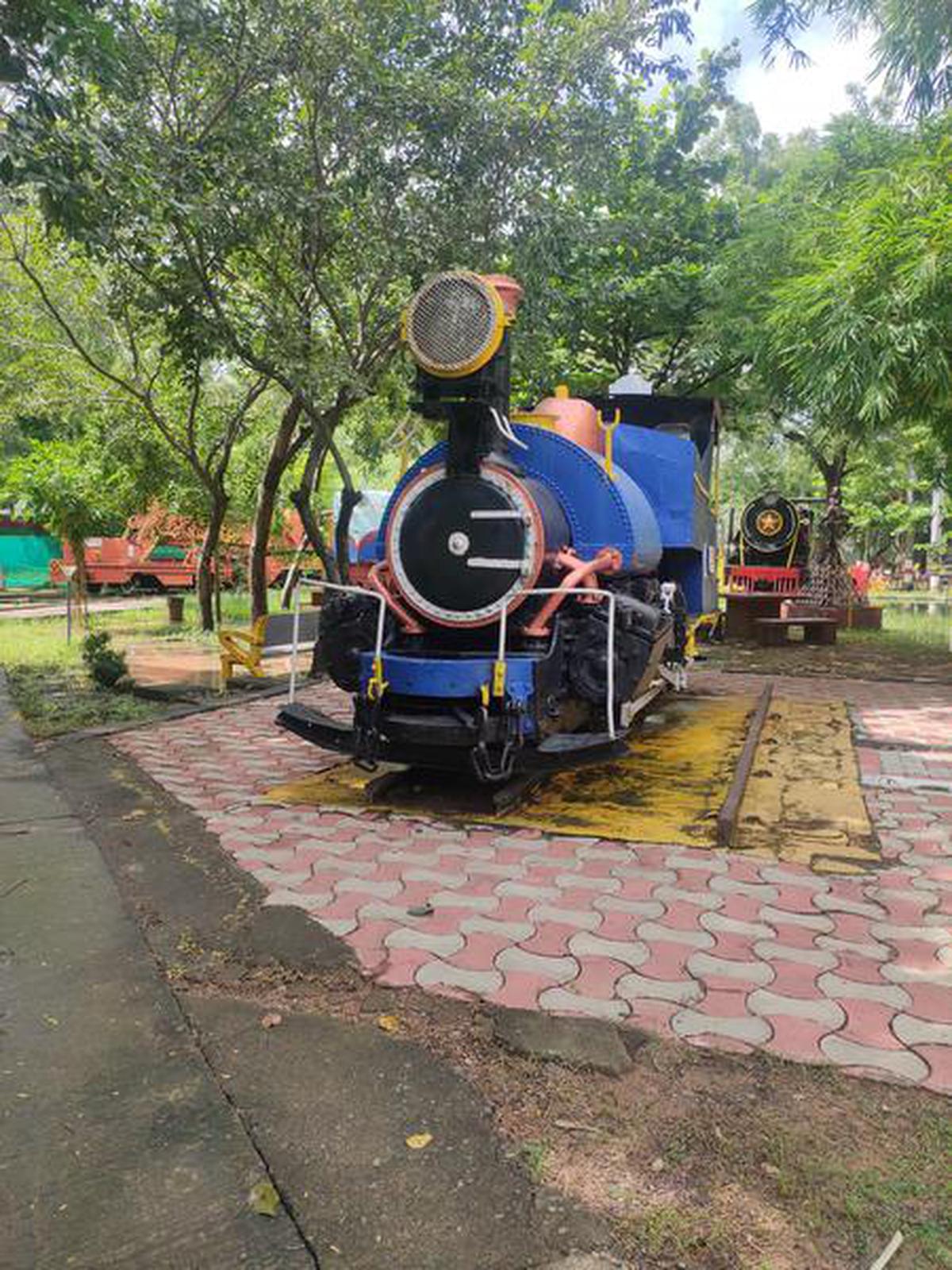 The engine of the Himalayan Darjeeling Railway, painted a Caledonian blue, at the Chennai Rail Museum