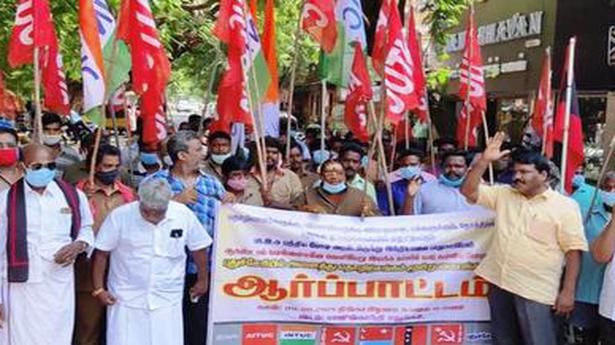 Trade unions protest at multiple locations in Puducherry