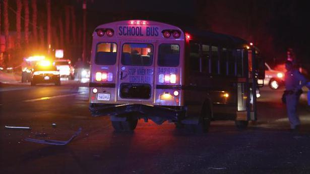 Car hits California school bus, ploughs into children, one dead