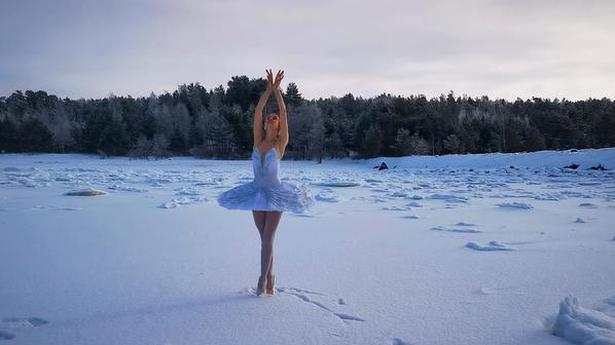 Russian ballerina performs on ice to save bay from construction project