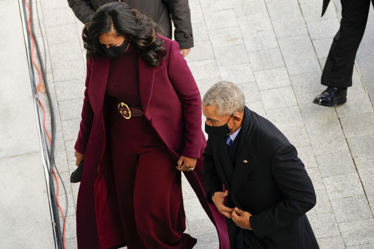 Former U.S. President Barack Obama, and former First Lady Michele Obama arrive for the inauguration of Joe Biden on January 20, 2021 at the U.S. Capitol in Washington D.C.