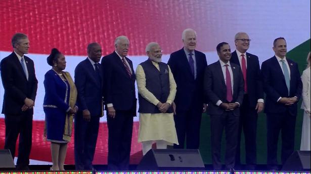 Prime Minister Narendra Modi with a Congressional delegation at the NRG Stadium in Houston for the Howdy, Modi! event on September 22, 2019. Photo: YouTube/Howdy Modi!