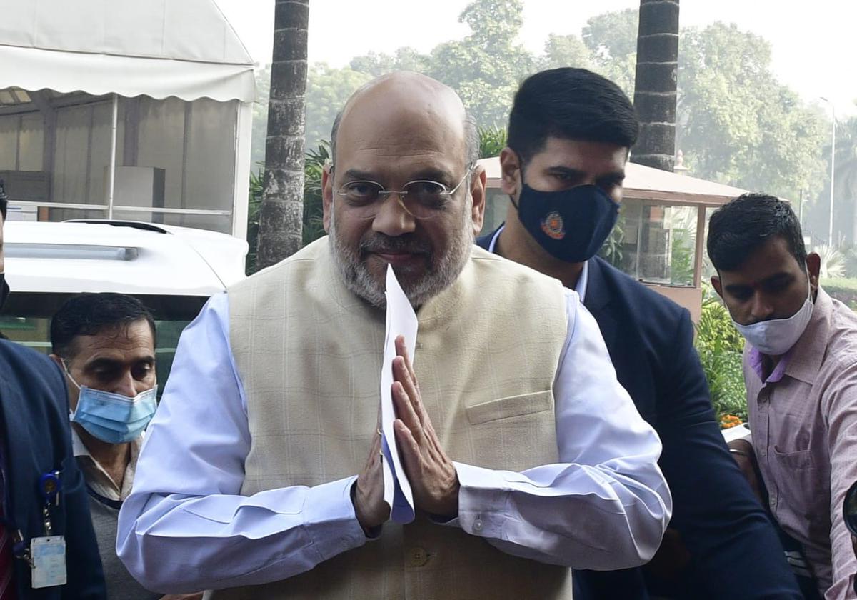Home Minister Amit Shah arriving to attend the winter session at parliament house in New Delhi on Monday.