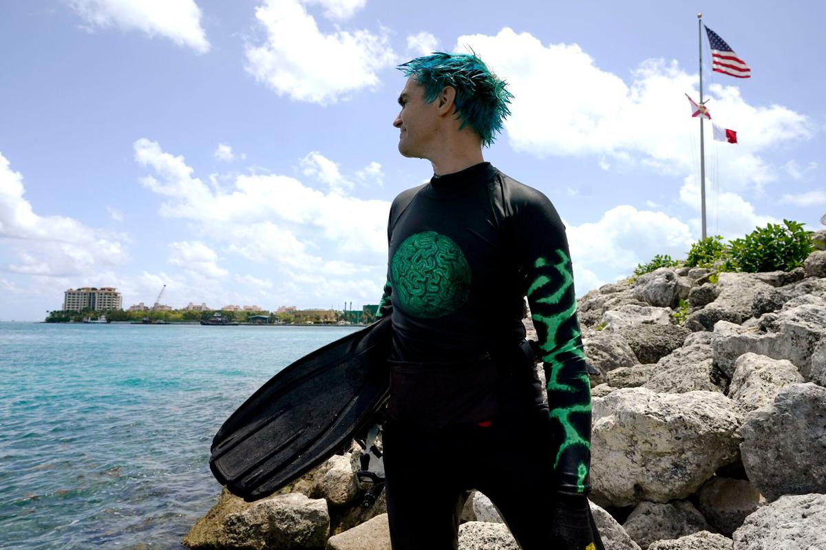 Marine biologist Colin Foord at the Coral City Camera site at PortMiami, Wednesday, April 20, 2022, in Miami.