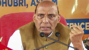 Union Home Minister Rajnath Singh addresses the media at Indo-Bangladesh border in Dhubri district of Assam, Tuesday, March 05, 2019.