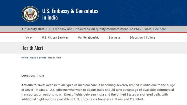 U.S. issues Level 4 health alert, asks its citizens to leave India