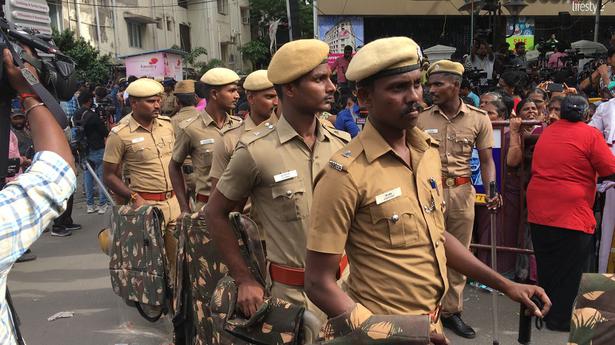 Police personnel deployed near Kauvery Hospital in Chennai on Tuesday.