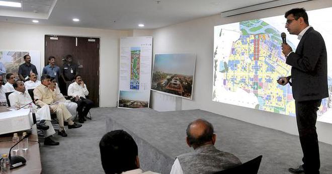 Grand plans: Associate architect of Foster + Partners Harsh Thapar giving a presentation on Amaravati at the Assembly Committee Hall in Velagapudi on Saturday.