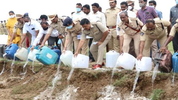 East Godavari police destroy 20,400 litres of ID liquor near Uppada beach