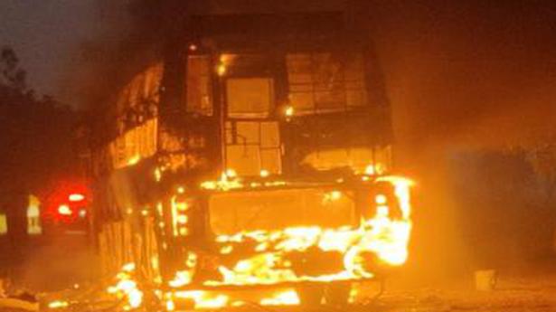 Providential escape for passengers as bus goes up in flames in A.P.’s Prakasam district