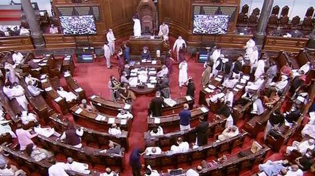 Chaos in Rajya Sabha as Opposition members protest from table top
