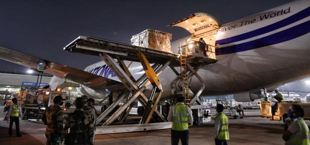 The US National Airlines cargo flight that brought in around 100 tons of supplies at the Delhi airport on May 2, 2021.