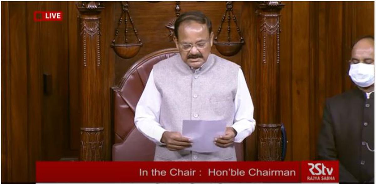 Chairman of Rajya Sabha Venkaiah Naidu during the proceedings of the House on February 10, 2021.