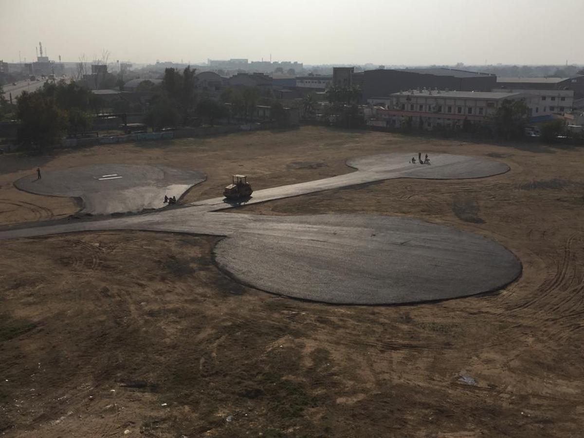 Three helipad being under construction at Zydus Research Centre ahead of Prime Minister Narendra Modi's visit.