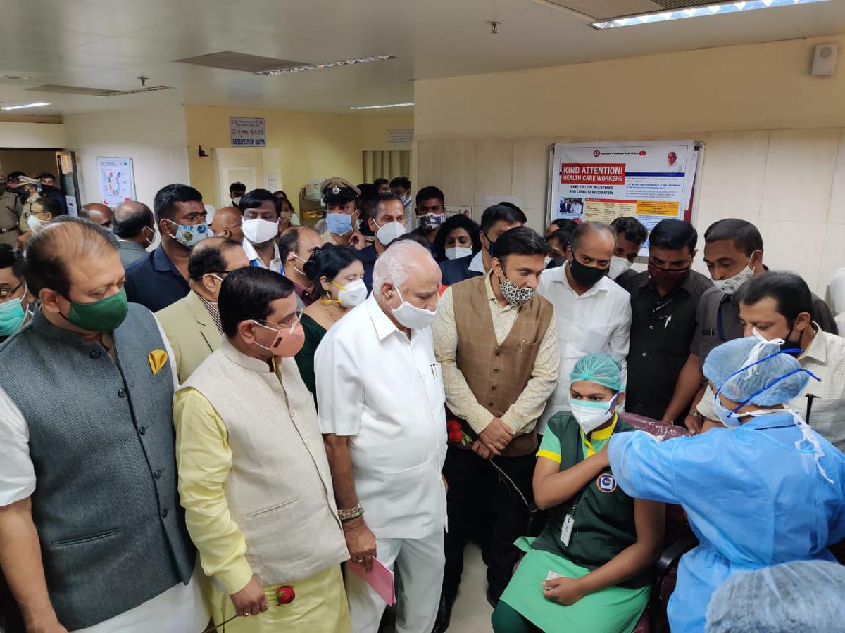 Chief Minister B.S. Yediyurappa, Heath and Medical Education Minister K. Sudhakar along with Union Mijister Prahalad Joshi participated in the virtual launch at PMSSY hospital on Victoria hospital campus.