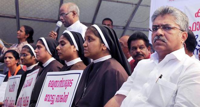 Former judge of Kerala High Court Kemal Pasha at a meeting organised in support of the demand for the arrest of Jalandhar bishop Franco Mulakkal in Kochi on Sunday.