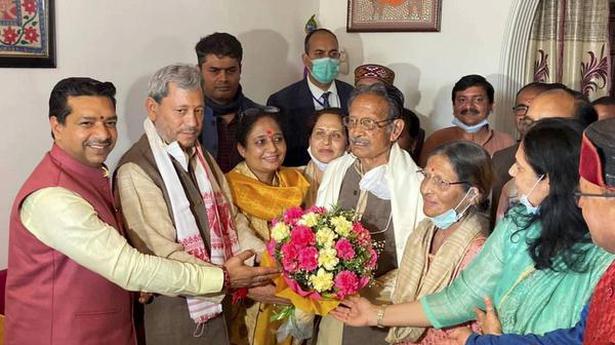 New Uttarakhand CM meets his mentor B C Khanduri