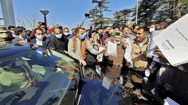Chaos outside H.P. House, 5 Cong. MLAs suspended