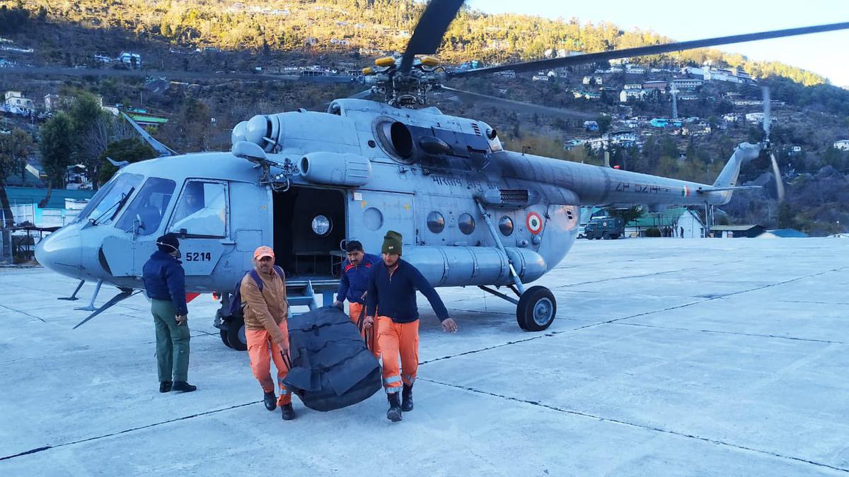 NDRF personnel land at Joshimath helipad to help out with the resue mission in Uttarakhand