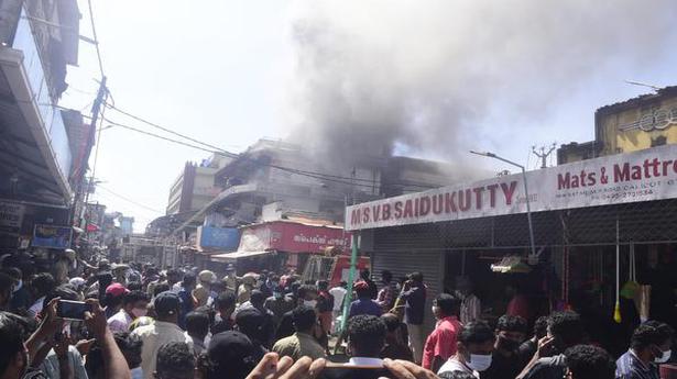 Major fire outbreak creates moments of panic near Kozhikode’s S.M. Street