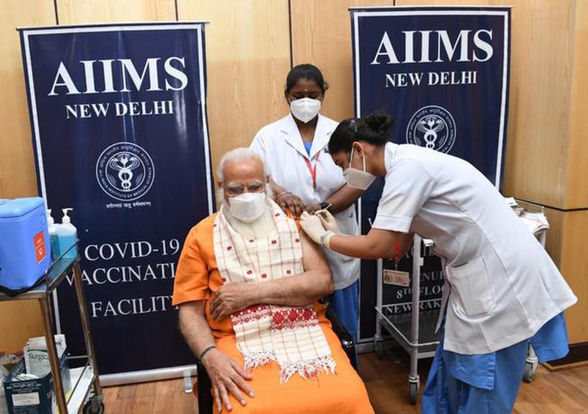 Prime Minister Narendra Modi takes the second dose of COVID-19 vaccine.