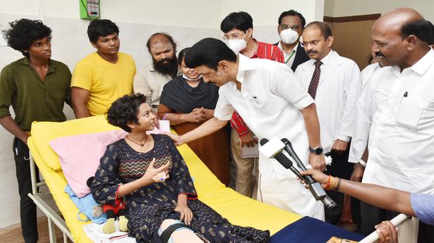 Stalin visits ailing student in hospital