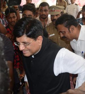 Union Minister Piyush Goyal arrives at a hotel in Chennai on February 19, 2019 for alliance talks with the AIADMK.