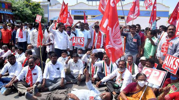 Sit-in protest held in front of Khammam railway station