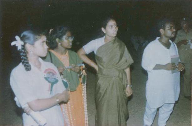 This is one of the photographs taken by freelance photographer Hari Babu, who died in the blast at the venue of Rajiv Gandhi’s May 21, 1991 election rally in Sriperumbudur, that proved vital in pursuing various leads. In this picture, the woman waiting with the garland is Dhanu, the suicide bomber. Flanking her are Latha Kannan and her daughter Kokila. The man in the photograph is Sivarasan.