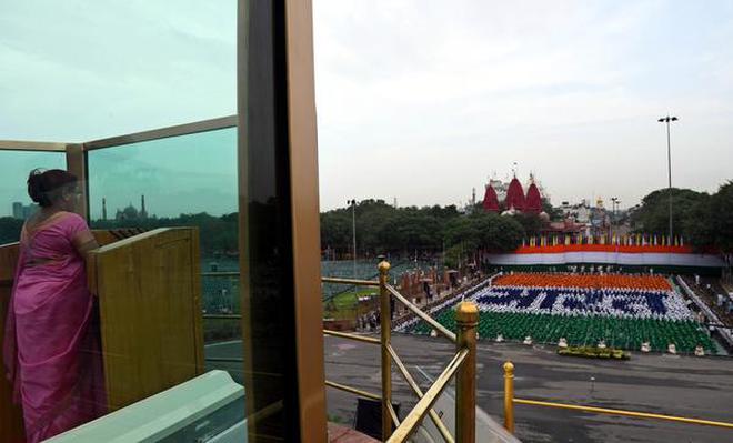 Enactment of the Prime Minister’s speech during the full dress rehearsal of the 72nd Independence Day function, at the Red Fort in New Delhi on August 13, 2018.