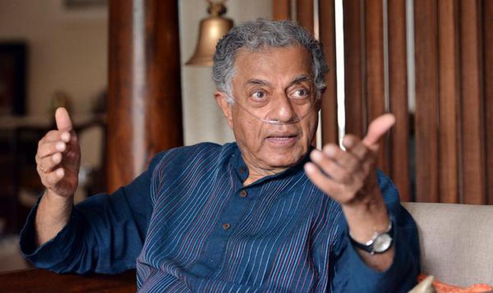Girish Karnad gestures during an interaction with The Hindu in Bengaluru on September 11, 2018.