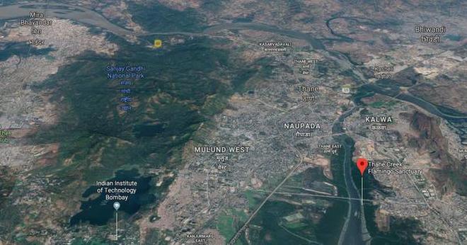 Google Maps image locates Thane Creek Flamingo Wildlife Sanctuary and the Sanjay Gandhi National Park.