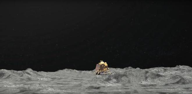 An artist’s depiction of the Chandrayaan 2 Lander Vikram on the moon. Photo: YouTube/ISRO Official
