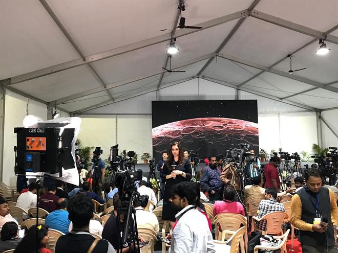 Media persons covering Vikram lunar landing are gathered at the Satellite Control Centre at the ISRO Telemetry, Tracking and Command Network in Bengaluru on September 7, 2019.