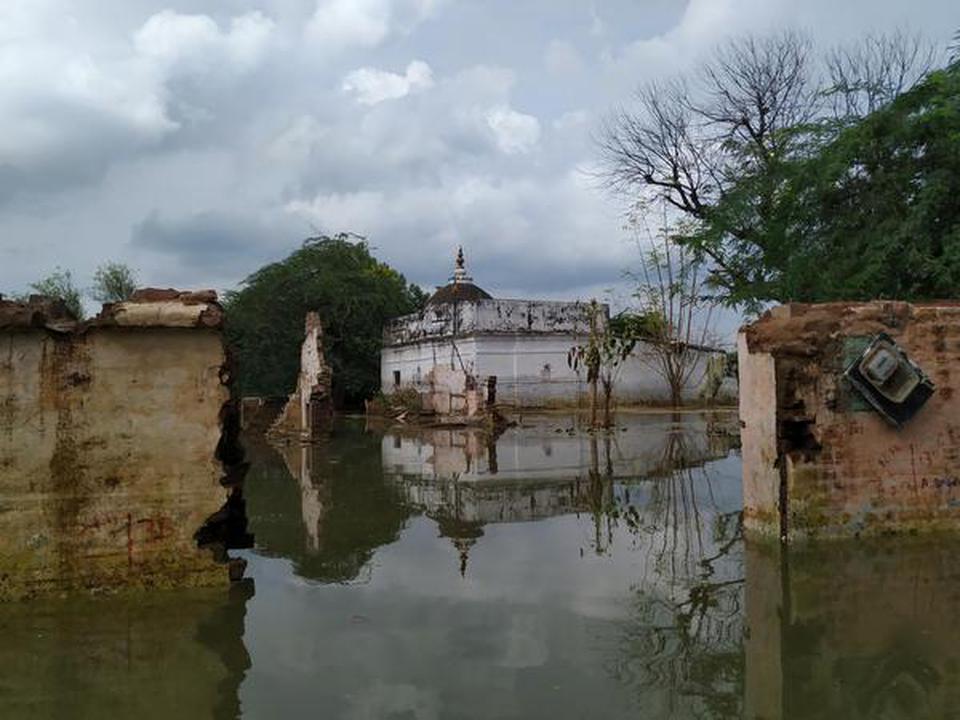 A partially submerged temple in Chikalda.