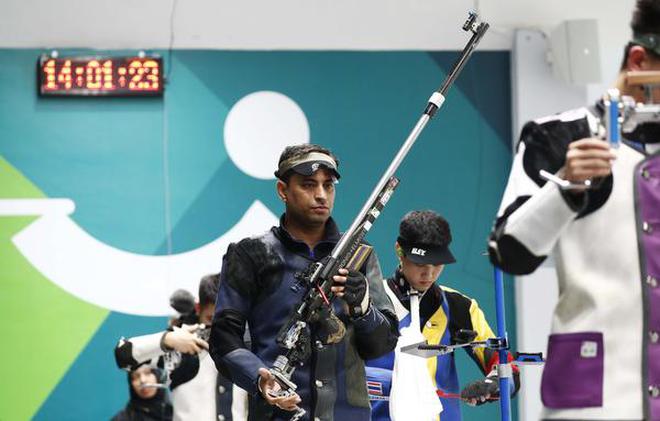 Indian Shooter Sanjeev Rajput during the men's 50m rifle 3 positions final event at the18th Asian Games in Palembang, Indonesia on August 21, 2018.